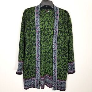 Tey-Art Women Alpaca Blend Open Front Cardigan Sweater Sz M Green Floral